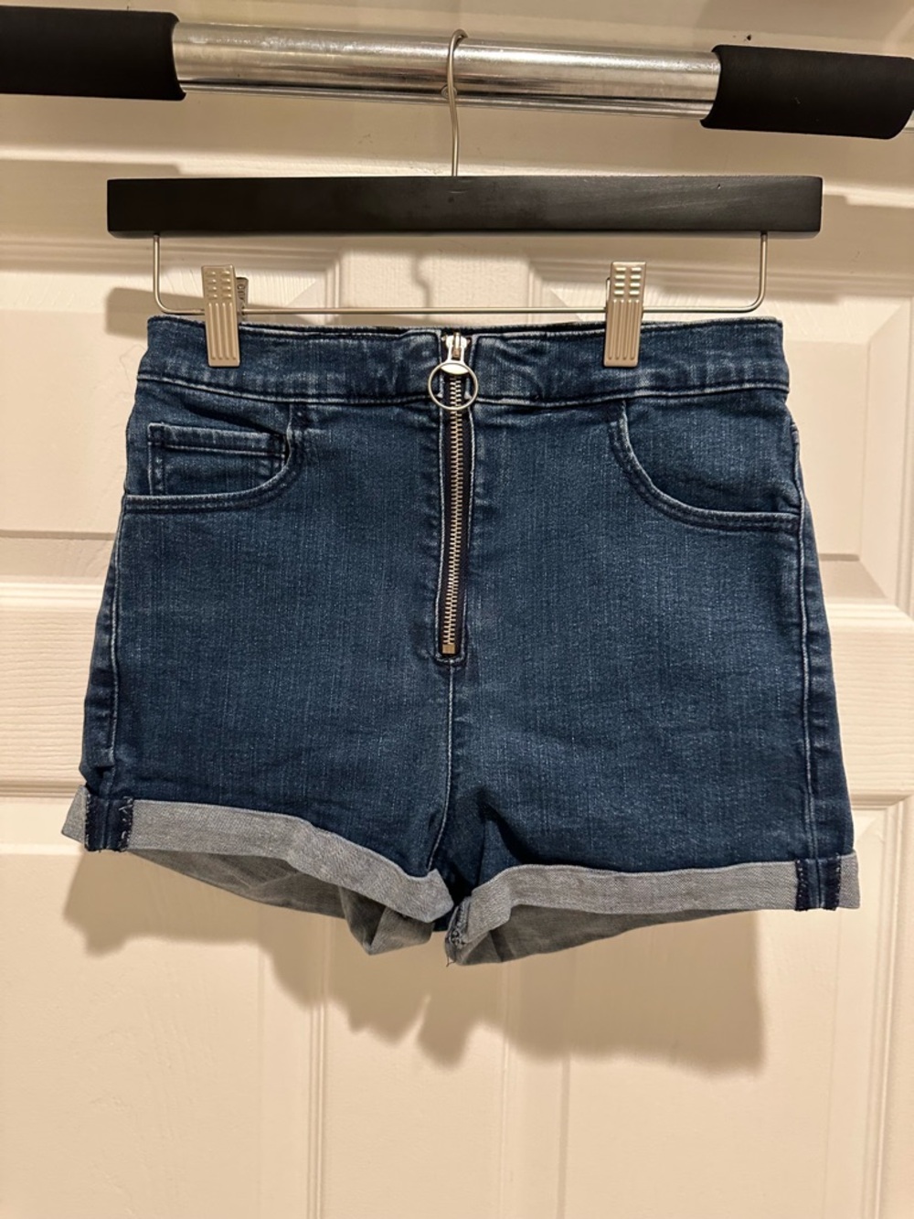 Garage Dark Blue Denim High-Rise Zip-Front Jean Shorts